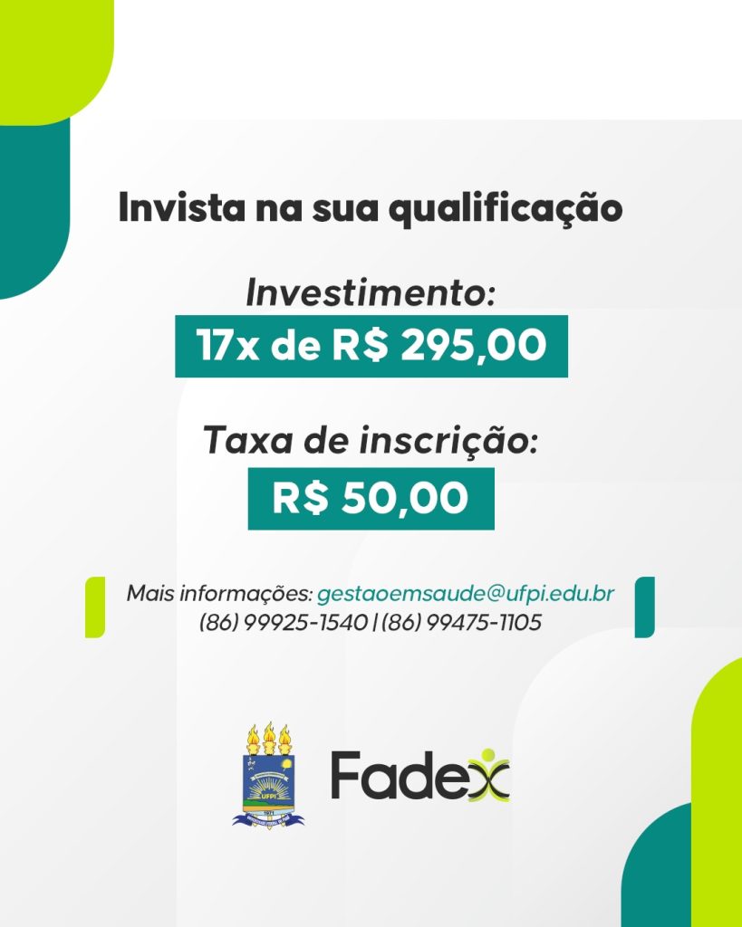 FADEX divulga inscrições para Especialização em Gestão em Saúde promovida pela UFPI